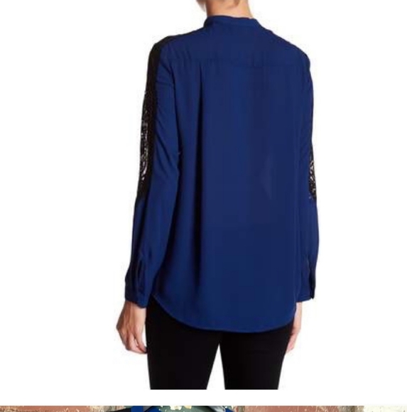 The Kooples Chiffon Blouse with Black Lace Sleeve - Picture 3 of 8